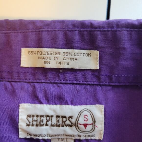 Vintage Sheplers Purple LS Pearl Snap Western Rodeo Shirt Men's Tall 20 37 - Picture 12 of 12